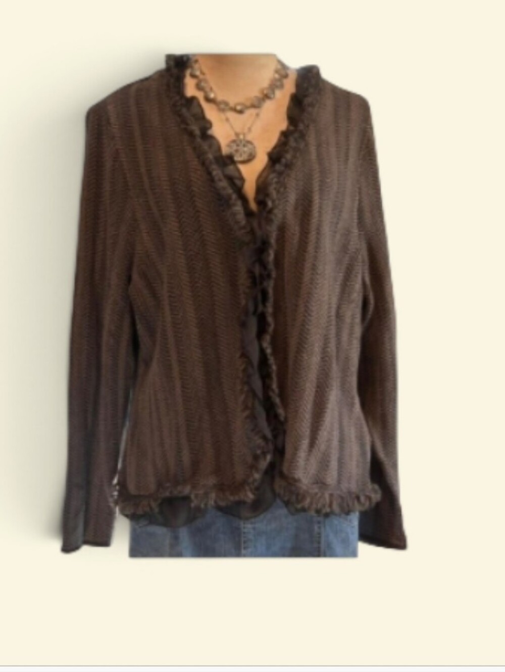 Dana Buchman Womens Gray Ruffle-Trim Knit Blazer Sz XL